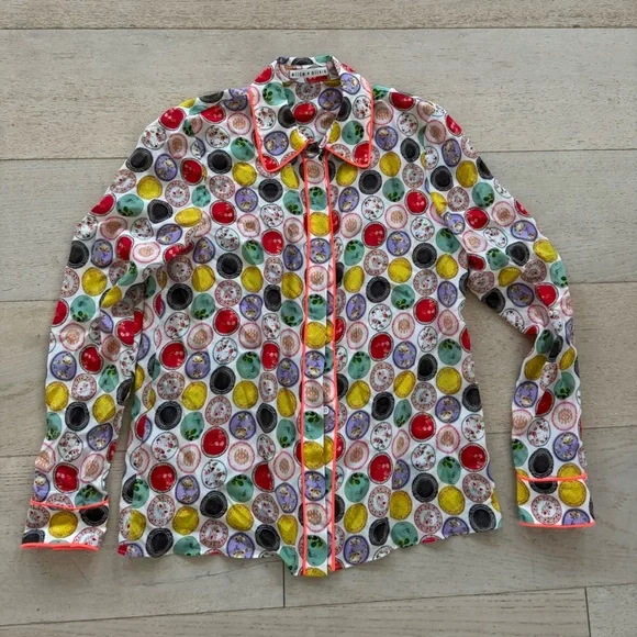 Alice + Olivia Willa “Dinner Party” Print Silk Blouse S - Picture 6 of 10
